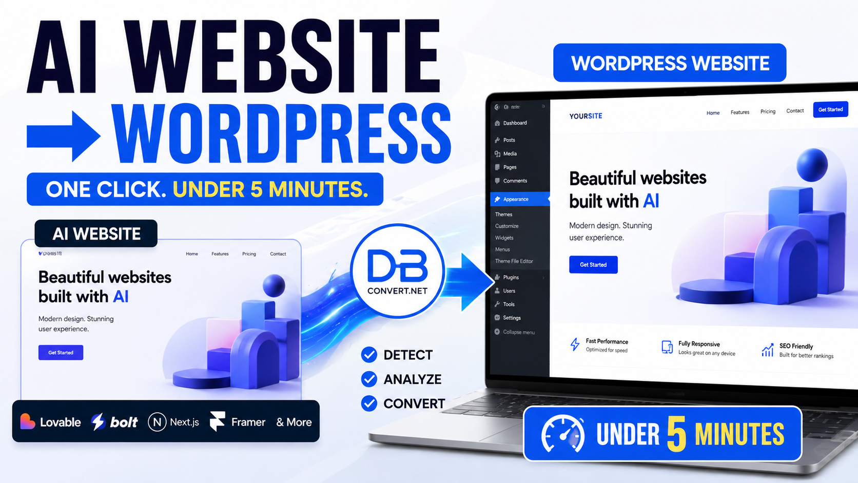 Illustration of an AI-generated website layout being rebuilt as a WordPress site